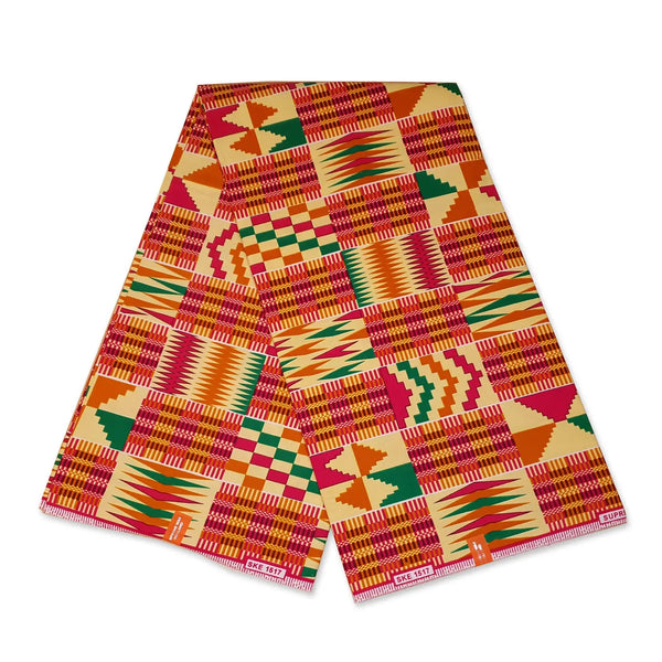 African Blue / Orange Kente Print Fabric Kente Ghana Wax Cloth AF-4027 -  100% Cotton -- African Fabs