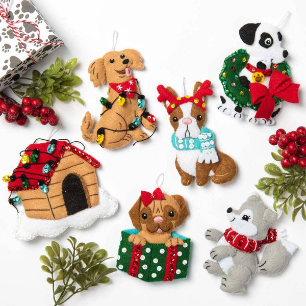 Bucilla Christmas Dogs Felt Ornaments Set of 6