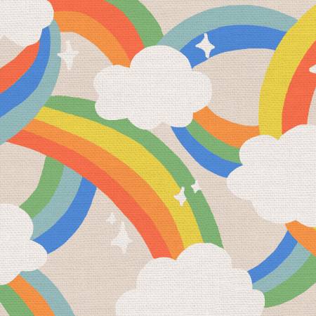 Dino Daydreams Rainbows & Clouds Beige -- Paintbrush Studio