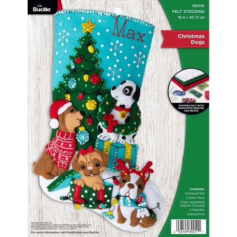 Bucilla Christmas Dogs Felt Stocking 18"