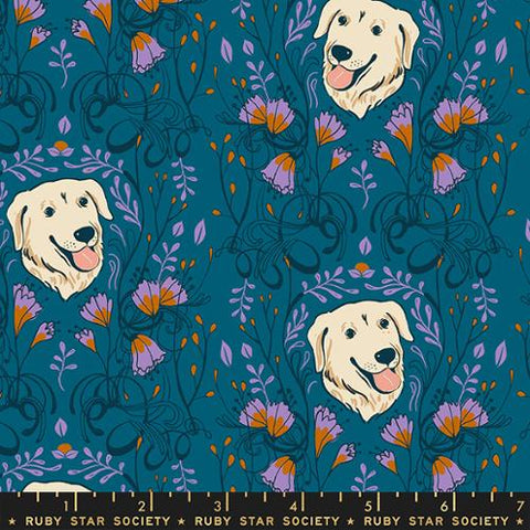 Golden Garden in Teal  ---  Dog Park by Sarah Watts -- Ruby Star Society -- Moda Fabric