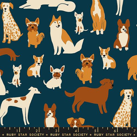 Dog Medley in Teal Navy ---  Dog Park by Sarah Watts -- Ruby Star Society -- Moda Fabric