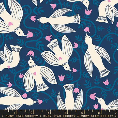 Hummingbirds Americana in Bluebell --- Endpaper by Jen Hewett for Ruby Star Society -- Moda Fabric