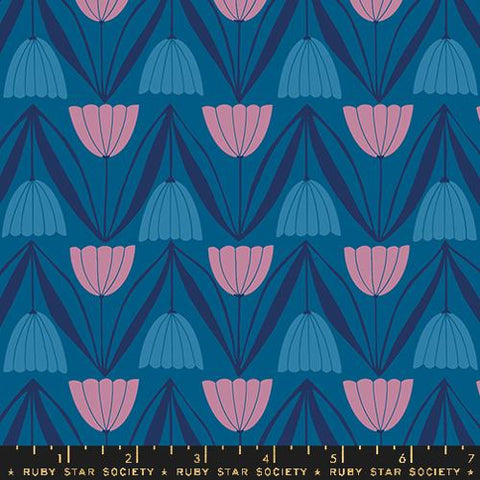 Tulips 30s And Retro Vintage Flowers in Blue Raspberry --- Endpaper by Jen Hewett for Ruby Star Society -- Moda Fabric