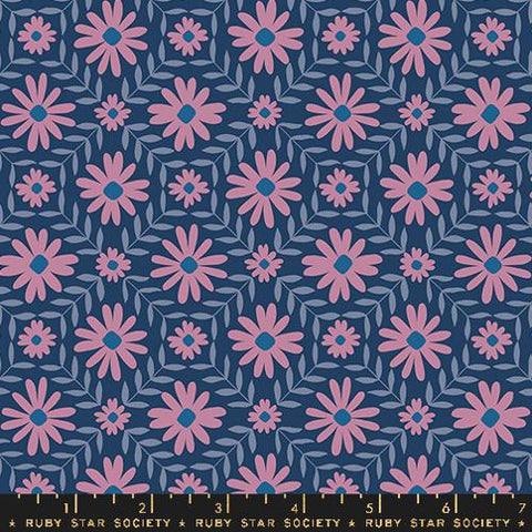 Vintage Flowers in  Bluebell --- Endpaper by Jen Hewett for Ruby Star Society -- Moda Fabric