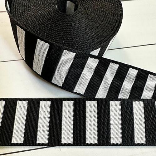 1.5" Wide Webbing/Strapping Bold Stripe Web Black/White -- Stitch Supply Co.