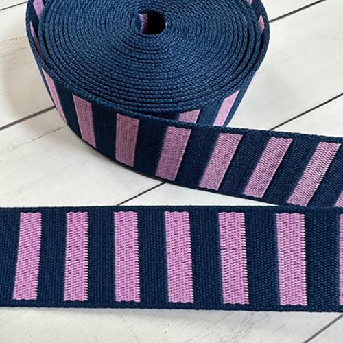 1.5" Wide Webbing/Strapping Bold Stripe Navy/Peony -- Stitch Supply Co.