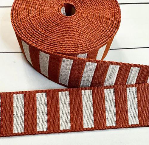 1.5" Wide Webbing/Strapping Bold Stripe Saddle/Off White -- Stitch Supply Co.