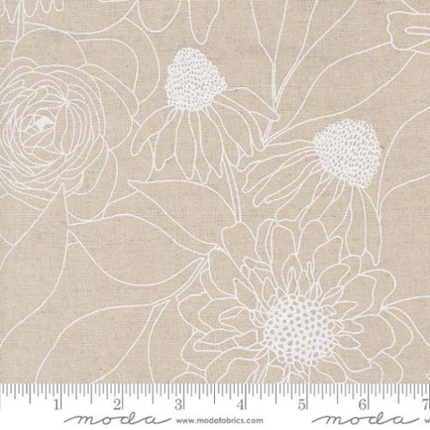 Floral Outline Mochi Linen in Paper Canvas -  Botany by Alli K Designs -- Moda Fabrics