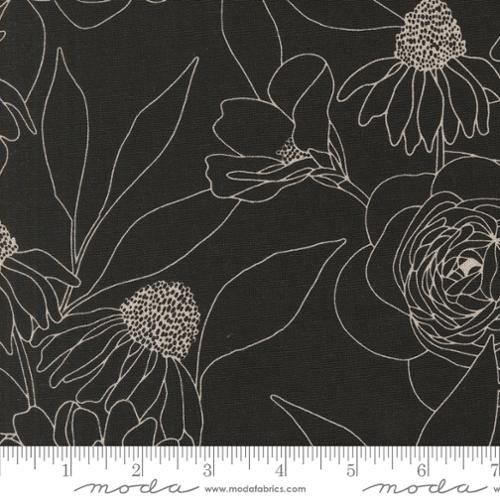 Floral Outline Mochi Linen in Ink Canvas -  Botany by Alli K Designs -- Moda Fabrics