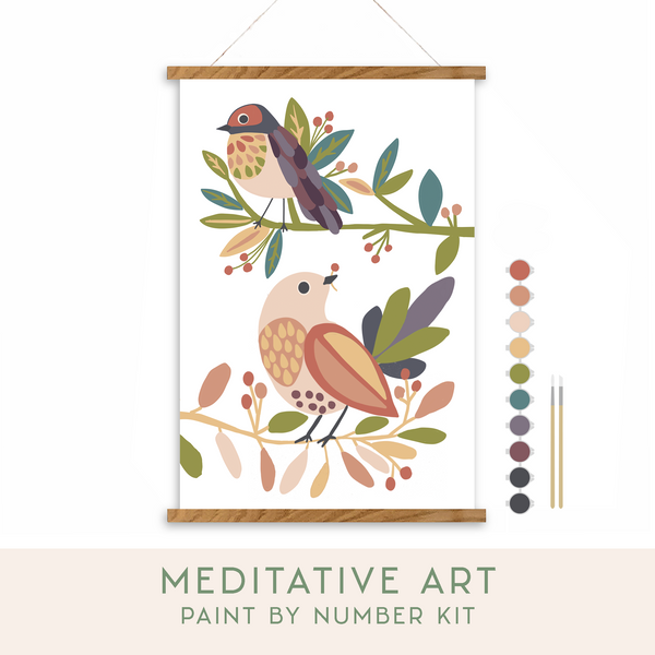 Birds on a Branch Meditative Art Paint by Number Kit