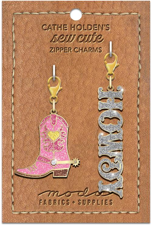 Cathe Holden Zipper Pulls 2ct  Cowboy Boot Howdy  -- Moda Fabrics