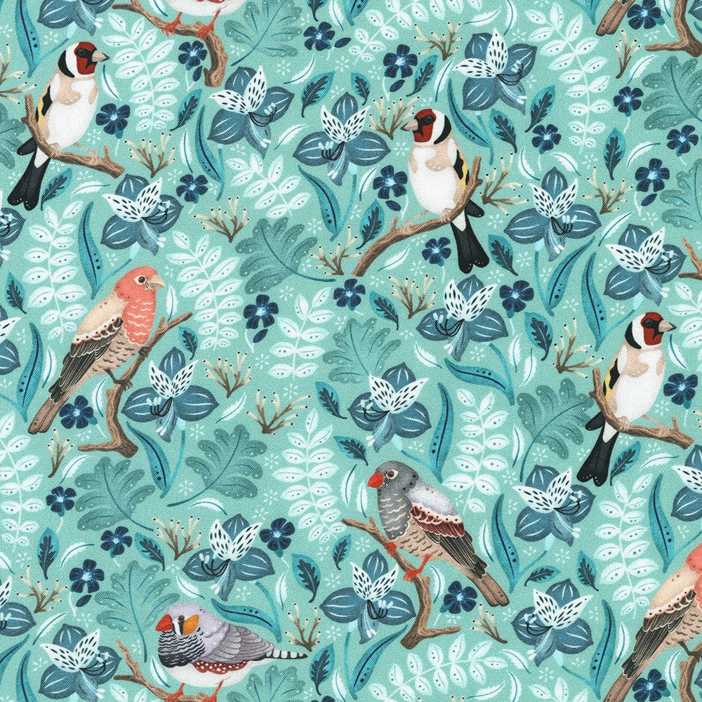 Birds in Mint from Feathers and Flora --- Robert Kaufman Fabrics