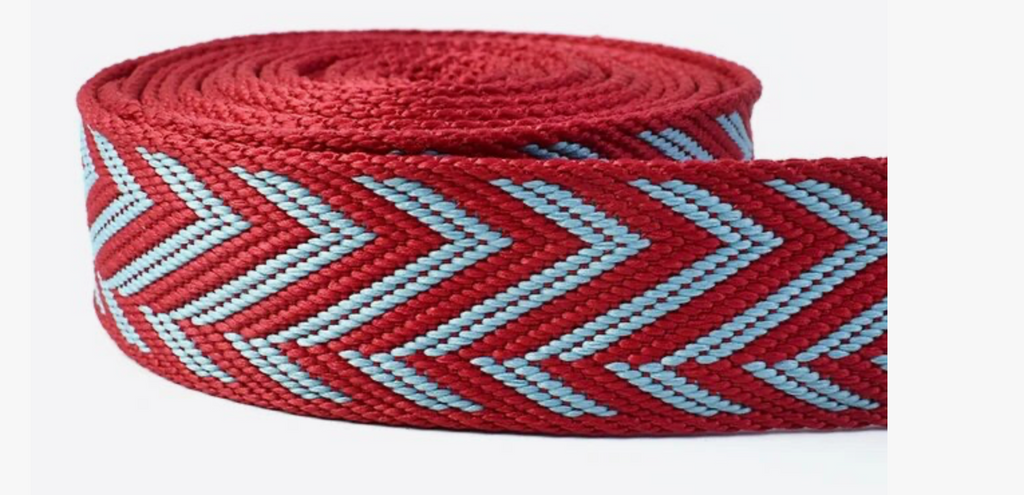 38mm Jacquard Red & Aqua Webbing