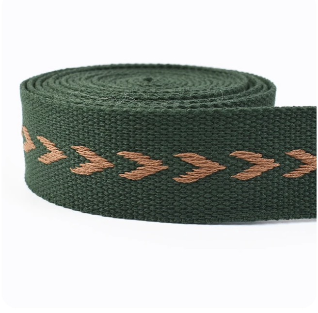 38mm  Webbing Green with Beige Arrows