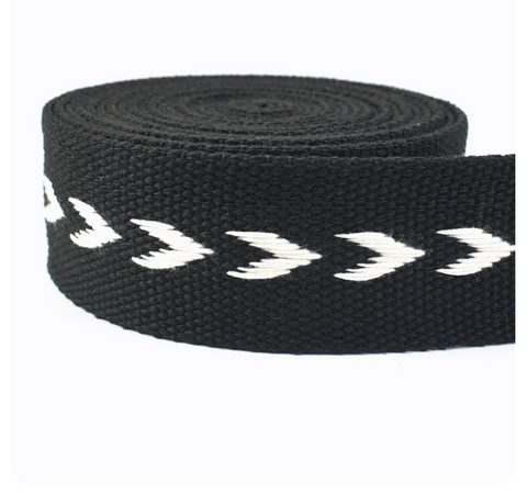 38mm  Webbing Black with White Arrows