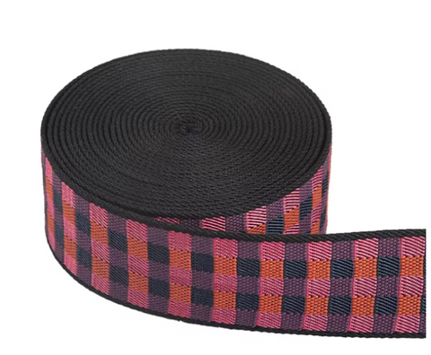 1.5" Wide Webbing/Strapping Rose & Purple Plaid