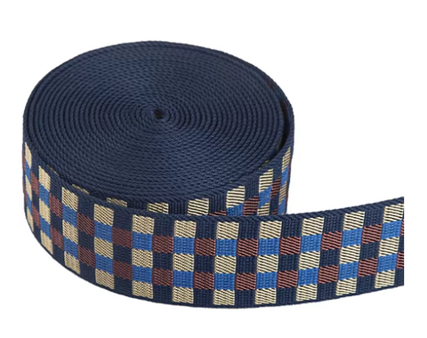 1.5" Wide Webbing/Strapping  Blue + Brown Plaid