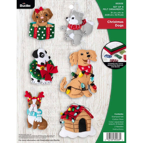 Bucilla Christmas Dogs Felt Ornaments Set of 6