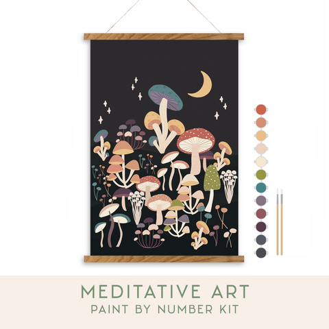 Night Mushrooms Meditative Art Paint by Number Kit