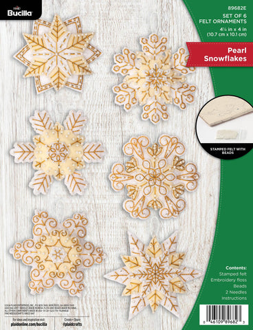 Bucilla Pearl Snowflakes Felt Ornaments set of 6