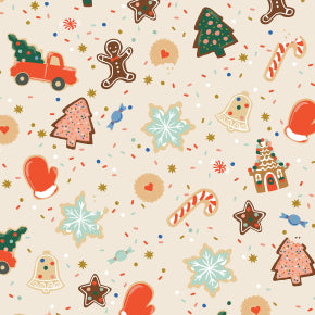 Holiday Classics - Christmas Cookies - Cream Metallic Fabric by Rifle Paper Co. for C + Steel