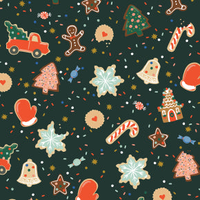 Holiday Classics - Christmas Cookies - Evergreen Metallic Fabric by Rifle Paper Co. for C + Steel