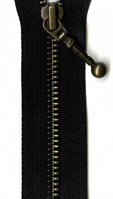 Antique Brass 7" Zipper --  Black