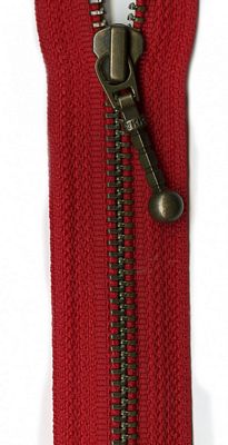 Antique Brass 7" Zipper --  Red