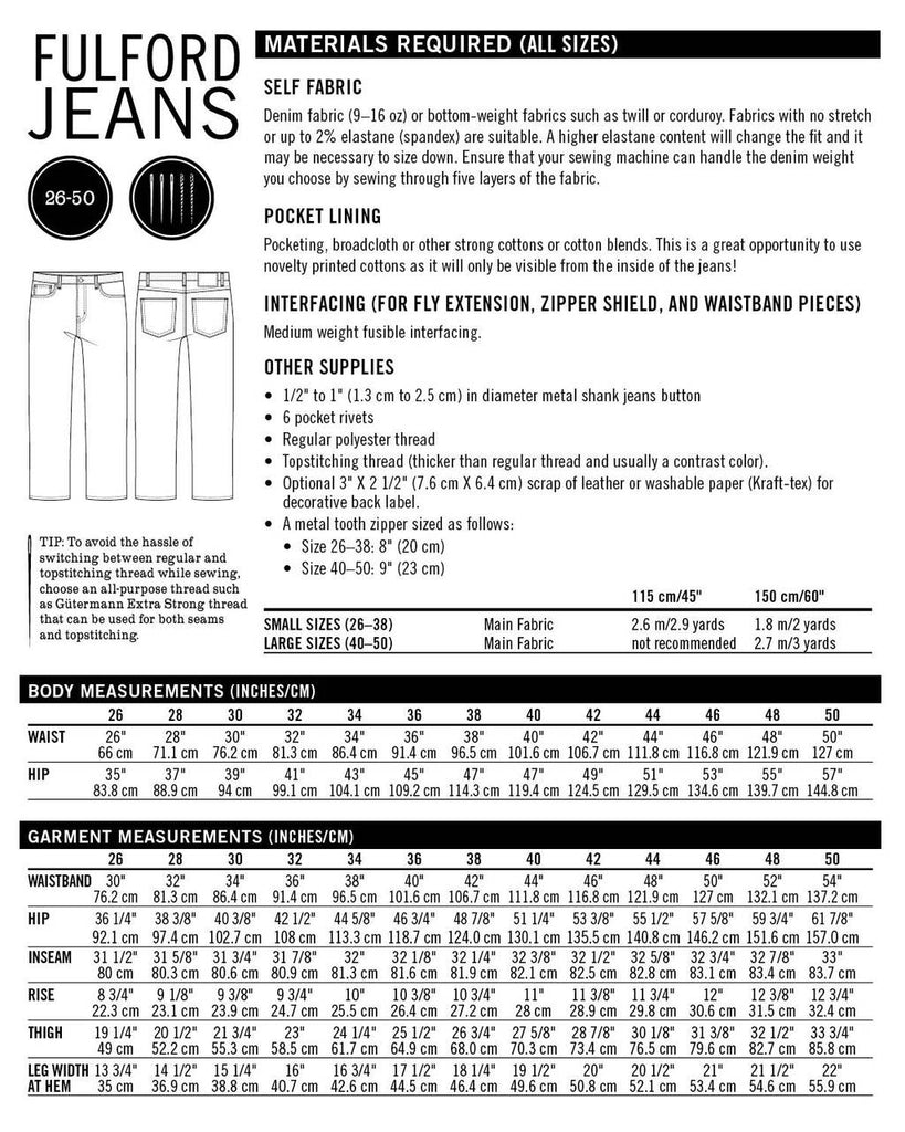 Fulford Jeans Sewing Pattern by Thread Theory – Three Little Birds