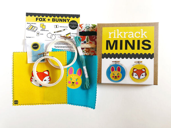 Bunny + Fox Mini Embroidery Kit -- RikRack Embroidery